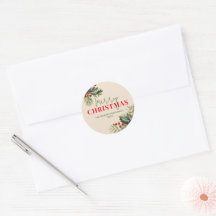 Holly e Pinheiro em Selo de Natal Bege