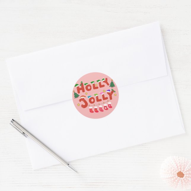 Adesivo Redondo Holly Jolly (Envelope)