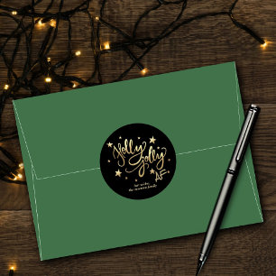 Adesivo Redondo Holly Jolly AF   Black Dourado Script Star Confett