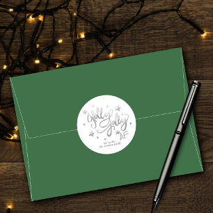 Adesivo Redondo Holly Jolly AF Natal da tipografia de prata bril