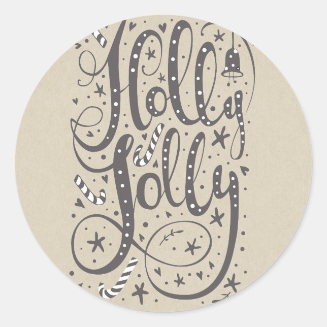 Adesivo Redondo HOLLY JOLLY Candy de Natal Cana Feriado Russo (Frente)