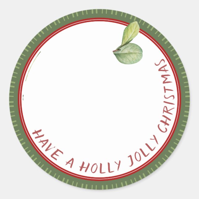 Adesivo Redondo Holly Jolly Christmas French Holly com bagas (Frente)