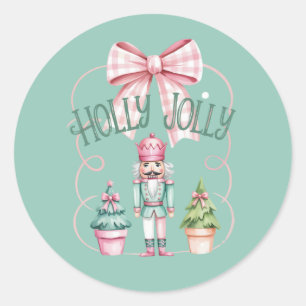 Adesivo Redondo Holly Jolly Christmas Nutcracker Coquette Preppy