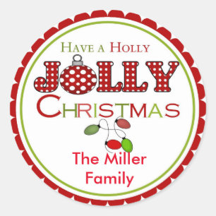 Adesivo Redondo Holly Jolly Christmas Stickers Labels
