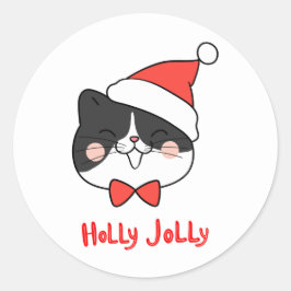 Adesivo Redondo Holly Jolly Cute Kawaii Papais noeis Cat