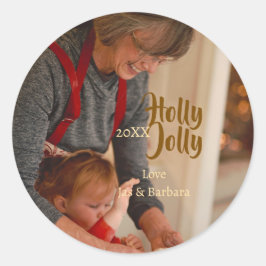 Adesivo Redondo Holly Jolly family holiday photo beige year naboho