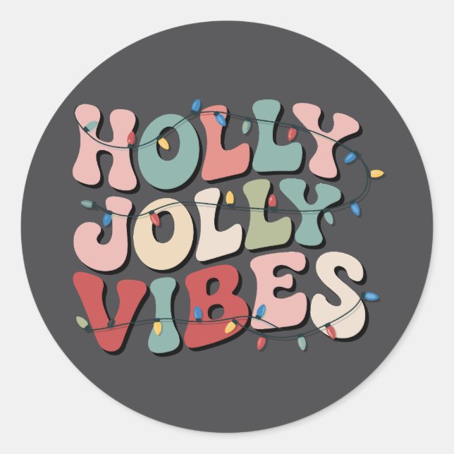 Adesivo Redondo Holly Jolly Natal Gift Family Feriado Natal (Frente)