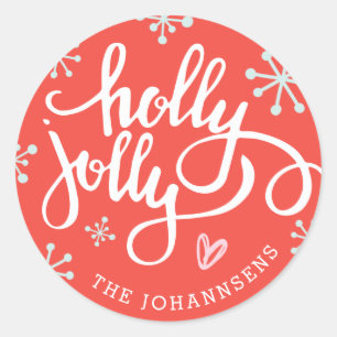 Adesivo Redondo Holly Jolly Personalised Holiday Stickers