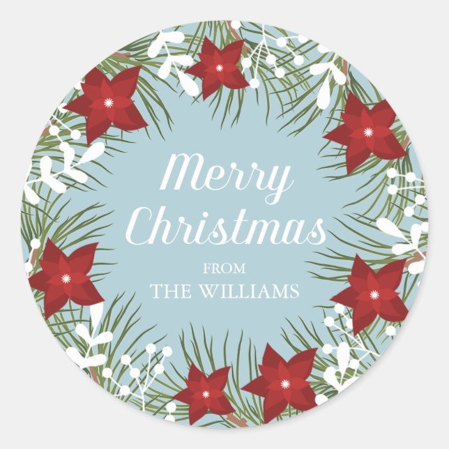 Adesivo Redondo Holly Jolly Poinsettia - Vinheta de Natal (Frente)