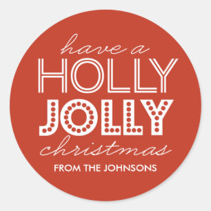 Adesivo Redondo Holly Jolly Red Christmas Gift Tag Sticker