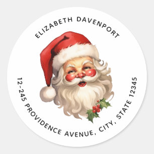 Adesivo Redondo Holly Jolly Santa Claus Endereço de Natal Retroati