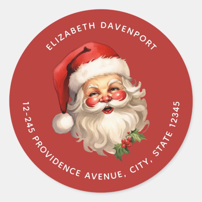 Adesivo Redondo Holly Jolly Santa Claus Endereço de Natal Retroati (Frente)