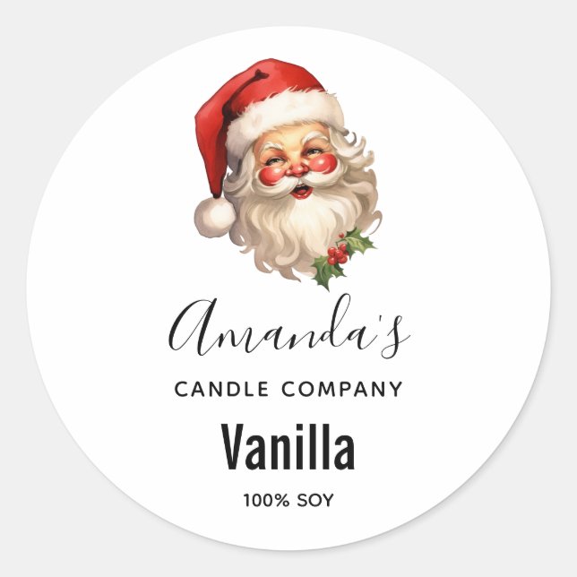 Adesivo Redondo Holly Jolly Santa Claus Natal Candle Business (Frente)