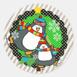 Adesivo Redondo Holly Jolly Skating Penguins Round Sticker