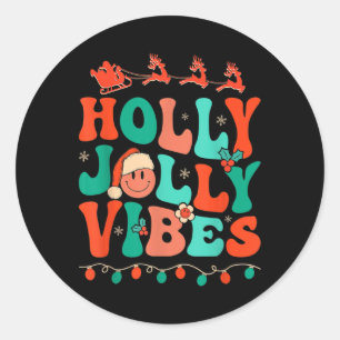Adesivo Redondo Holly Retro Groovy Natal Jolly Vibes Papais noeis