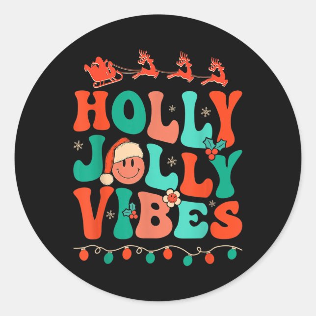 Adesivo Redondo Holly Retro Groovy Natal Jolly Vibes Papais noeis  (Frente)