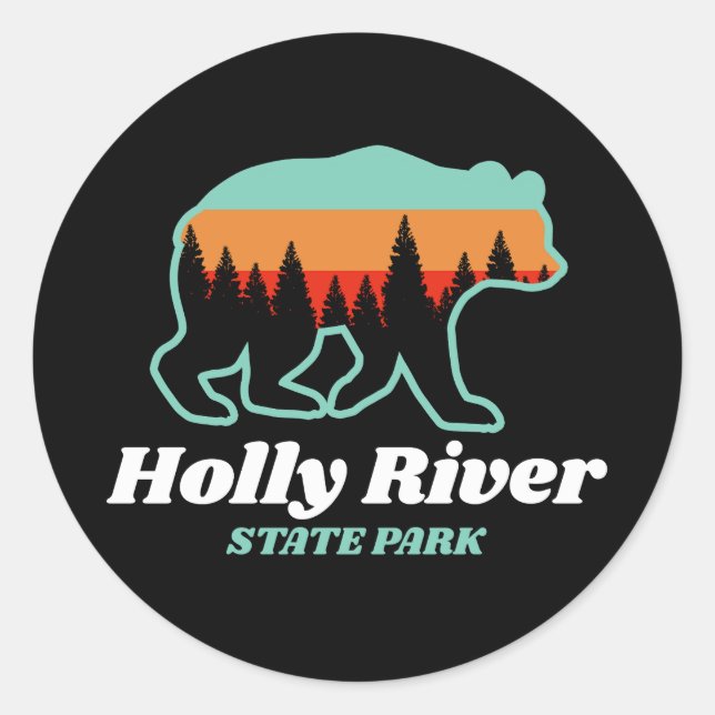 Adesivo Redondo Holly River State Park West Virginia Bear Retro (Frente)