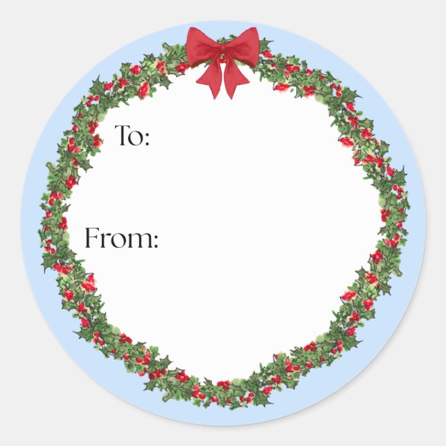 Adesivo Redondo Holly Wreath Gift Sticker (Frente)