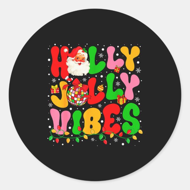 Adesivo Redondo Holly Xmas Jolly Vibes Santa Christmas Lights Disc (Frente)