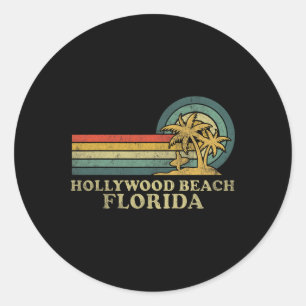 Adesivo Redondo Hollywood Beach Flórida Férias em Família Vintage