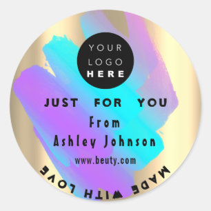 Adesivo Redondo Holografia do logotipo do obrigado feita com amor 