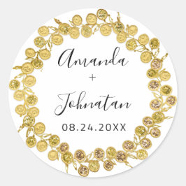 Adesivo Redondo Holográfico Nome simples Data Dourada em preto