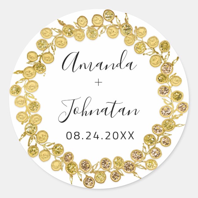 Adesivo Redondo Holográfico Nome simples Data Dourada em preto (Frente)