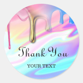 Adesivo Redondo holograma unicórnio goteja obrigado você