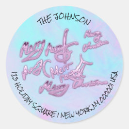 Adesivo Redondo Holographic Blue Merry Christmas from Name Address