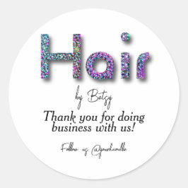 Adesivo Redondo Holographic Glitter Hair Stylist Salon Obrigado