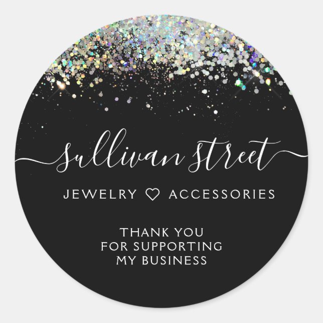 Adesivo Redondo Holographic Glitter Small Business Obrigado (Frente)