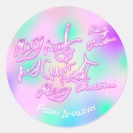 Adesivo Redondo Holographic Pink Felry Christmas From Name Girly