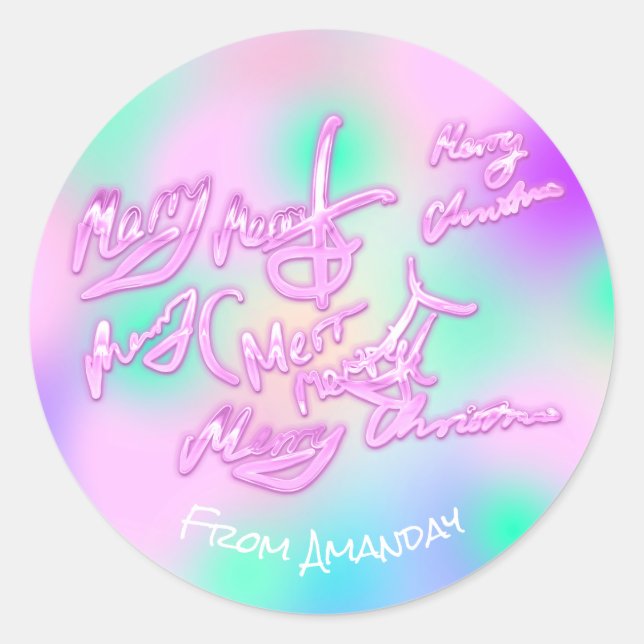 Adesivo Redondo Holographic Pink Felry Christmas From Name Girly (Frente)