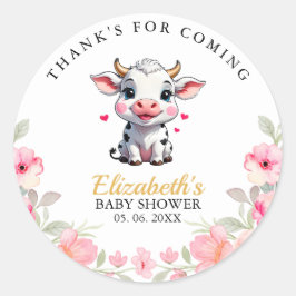 Adesivo Redondo Holy Cow , Cute Watercolor Cow Baby shower 