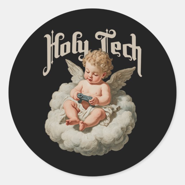 Adesivo Redondo Holy Tech Gamer Angel Funny Cherob Ba  (Frente)