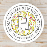Adesivo Redondo Home Address Chic Modern Christmas Family Monogram<br><div class="desc">Essa design simples e moderna é composta por tipografia de serifa.</div>
