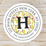 Adesivo Redondo Home Address Chic Modern Christmas Family Monogram<br><div class="desc">Essa design simples e moderna é composta por tipografia de serifa.</div>