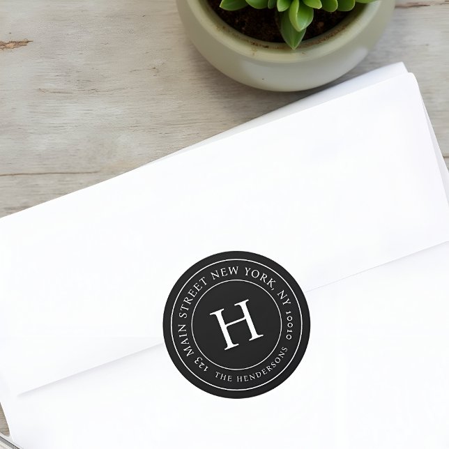 Adesivo Redondo Home Address Monograma moderno e simples da famíli (Criador carregado)