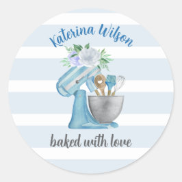 Adesivo Redondo Home Bakery Blue Flower Mixer baked with love 
