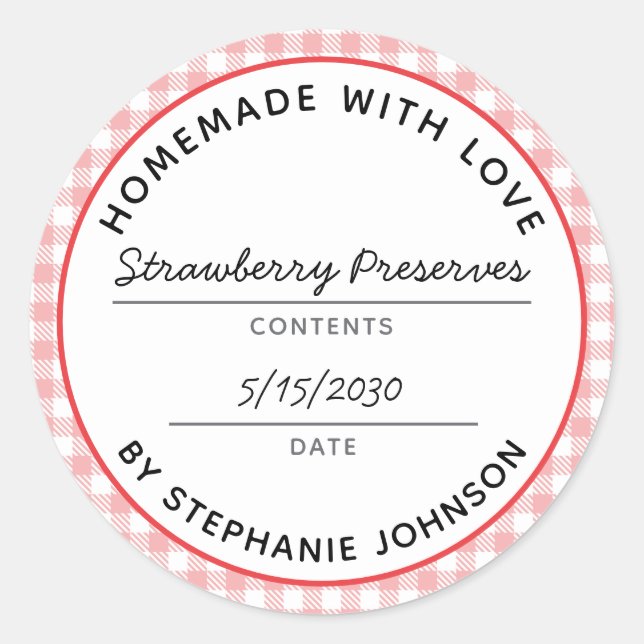 Adesivo Redondo Home Canning Nome do produto Data Red Xadrez Jar L (Frente)