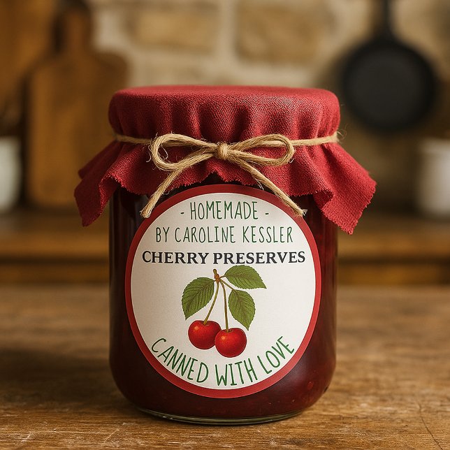 Adesivo Redondo Home Made Cherry Preserves Canning Label Sheet (Criador carregado)