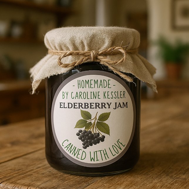 Adesivo Redondo Home Made Elderberry Jam Canning Label Sheet (Criador carregado)
