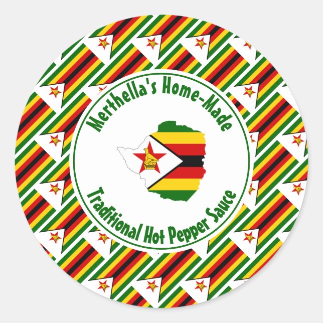 Adesivo Redondo Home Made HOW PEPPER SAUCE Zimbabwe Flag (Frente)