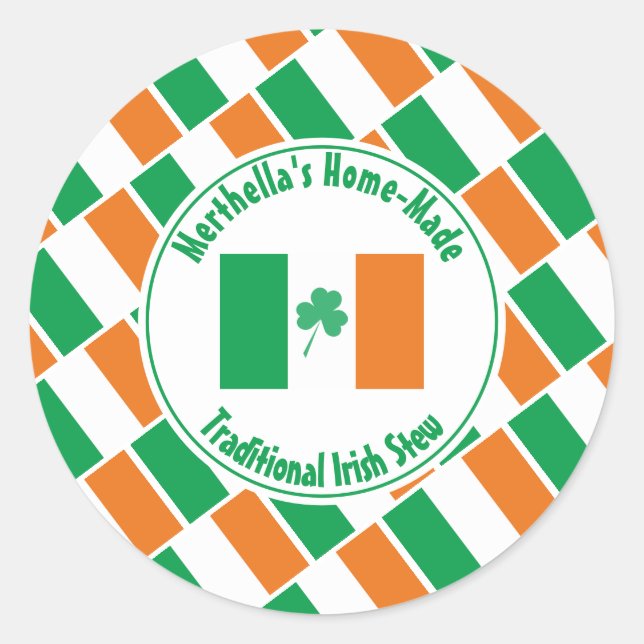 Adesivo Redondo Home Made IRISH STEW Irlanda Flag Shamrock (Frente)