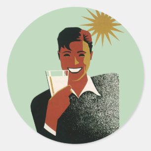 Adesivo Redondo Homem Art Déco Antigo, Bebidas Frias no Verão