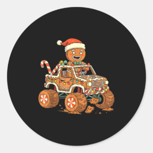 Adesivo Redondo Homem de Biscoito de Natal Dirigindo Caminhão Luz
