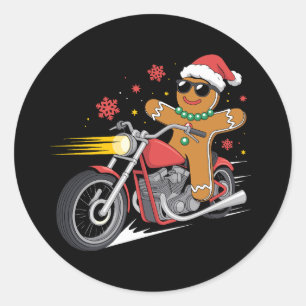 Adesivo Redondo Homem de Biscoito de Natal Motocicleta Motoqueiro