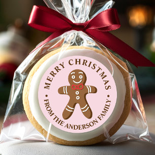 Adesivo Redondo Homem de Biscoito Rosa Feliz Natal
