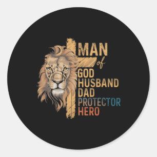 Adesivo Redondo Homem de Deus Defende Pai Hero Lion Padre"