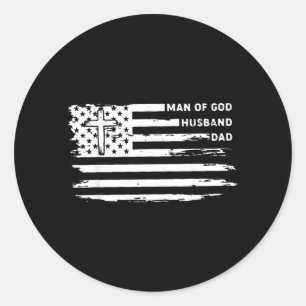 Adesivo Redondo Homem de Deus Marido Pai Cristão Bandeira American